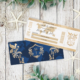 Gold Travel Boarding Pass Mexiko Save the Date Einladung