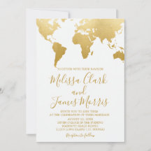 Gold Travel World Map Einladung zur Hochzeit