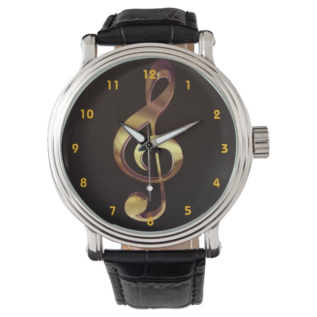 Gold Treble Clef Music Watch Armbanduhr (Vorderseite)