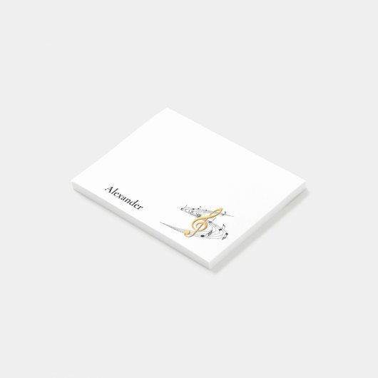 Gold Treble Clef Musiknoten Personalisiert Post-it Klebezettel (angewinkelt)