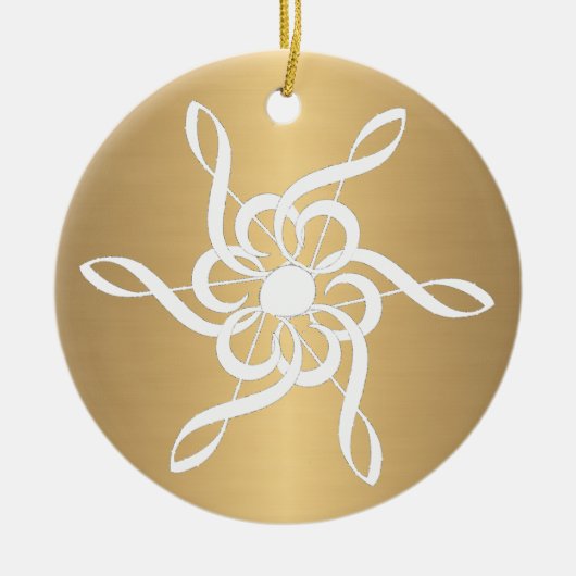 Gold Treble Clef Snowflake Keramik Ornament (Vorne)
