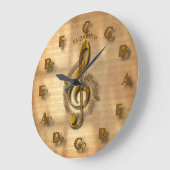 Gold Treble Clef Uhr mit Kreis der Fünftel-Musik (Winkel)
