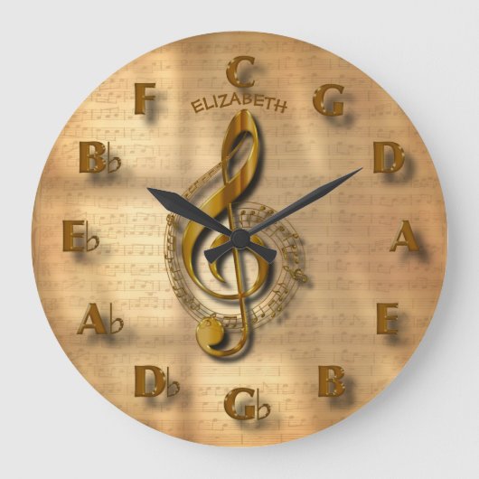 Gold Treble Clef Uhr mit Kreis der Fünftel-Musik (Vorderseite)