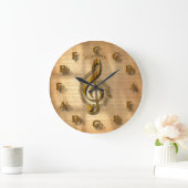 Gold Treble Clef Uhr mit Kreis der Fünftel-Musik (Zuhause)