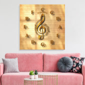 Gold Treble Clef Uhr mit Kreis der Fünftel-Musik Leinwanddruck (Insitu (Wohnzimmer))