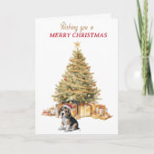 Gold Tree Beagle Welpe Weihnachtskarte Feiertagskarte (Vorderseite)