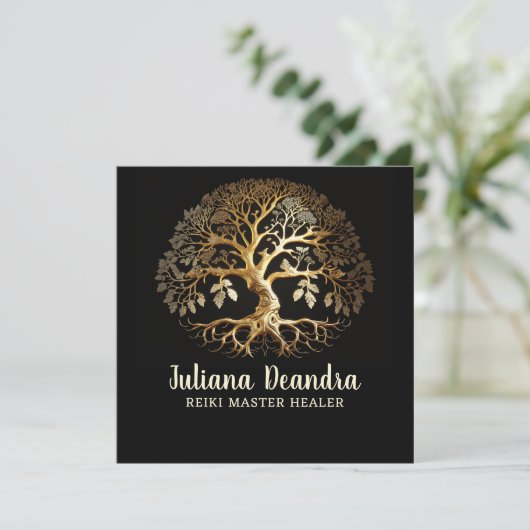 Gold Tree Business Card Einladung (Stehend Vorderseite)