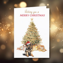 Gold Tree German Shepherd Welppy Christmas Card