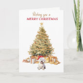 Gold Tree Maltese Dog Weihnachtskarte Feiertagskarte (Vorderseite)