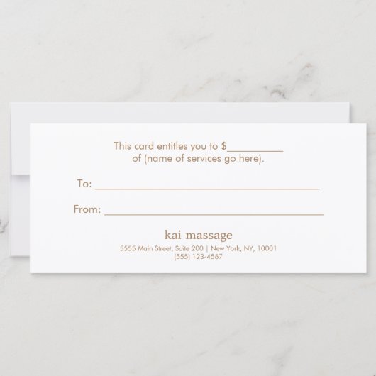 Gold Tree Massage Therapist Geschenkgutschein (Rückseite)