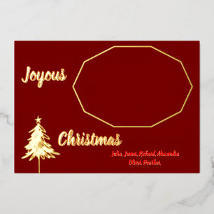 Gold Tree Minimal Dunkelrot Joyous Christmas Foto Folien Feiertagskarte