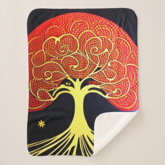 Gold Tree on Navy Background Sherpa Blanket Sherpadecke (Vorderseite)