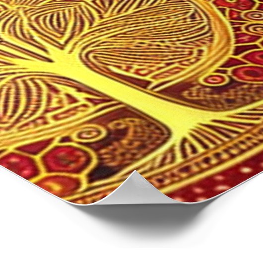 Gold Tree on Red Background Poster (Ecke)