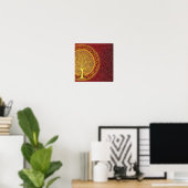 Gold Tree on Red Background Poster (Heimbüro)