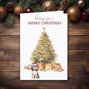 Gold Tree Shih Tzu Dog Weihnachtskarte Feiertagskarte