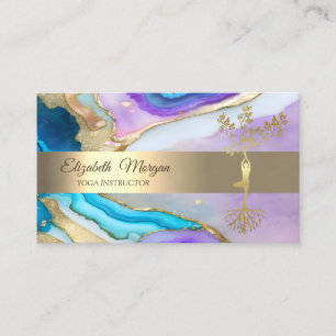 Gold Tree Violet Blue Yoga Instructor Visitenkarte