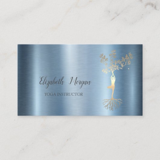 Gold Tree Women Silhouette Blue Metallic Visitenkarte (Vorderseite)