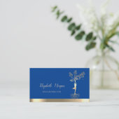 Gold Tree Women Silhouette, Blue Yoga Instructor Visitenkarte (Stehend Vorderseite)