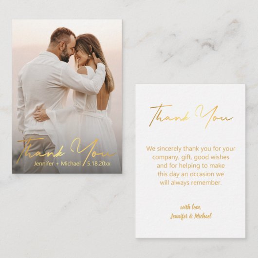 gold trendy Skript Hochzeit Foto danke Mitteilungskarte (Vorne/Hinten)