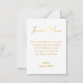 gold trendy Skript Hochzeit Foto danke Mitteilungskarte (Rückseite)