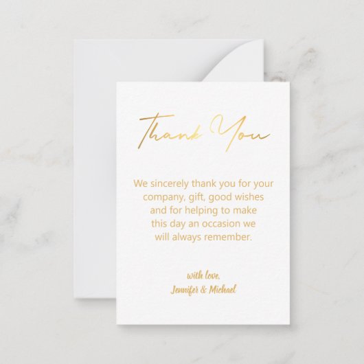 gold trendy Skript Hochzeit Foto danke Mitteilungskarte (Rückseite)