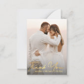 gold trendy Skript Hochzeit Foto danke Mitteilungskarte (Vorderseite)