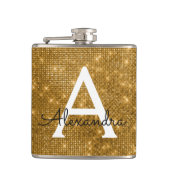 Gold Trendy Sparkle Monogram Initial Flachmann (Vorderseite)