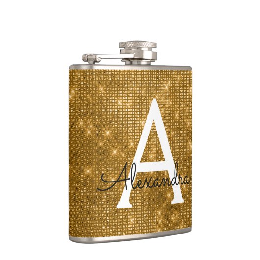 Gold Trendy Sparkle Monogram Initial Flachmann (Rechts)