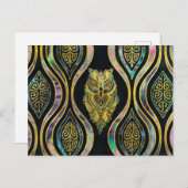 Gold Tribal Owl auf Boho Abalone Muster Postkarte (Vorne/Hinten)