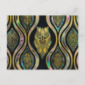 Gold Tribal Owl auf Boho Abalone Muster Postkarte (Vorderseite)