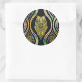 Gold Tribal Owl auf Boho Abalone Muster Runder Aufkleber (Tasche)
