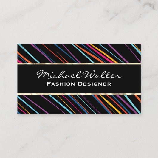 Gold Trim | Farbenfrohe stilvolle Lines Business C Visitenkarte (Vorderseite)