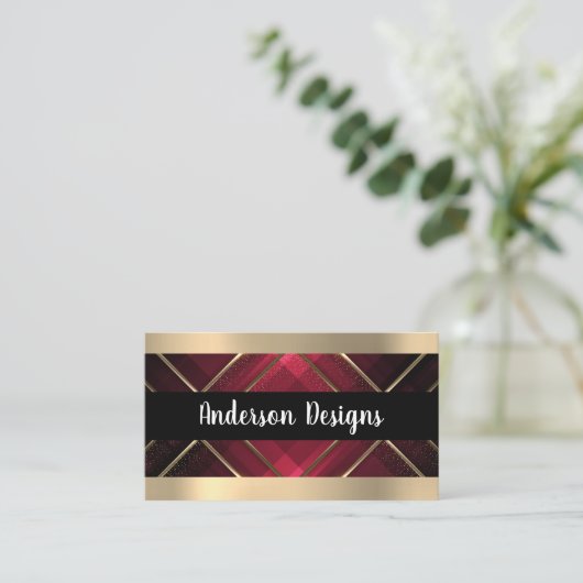 Gold Trim | Rote Streifen Visitenkarte (Stehend Vorderseite)