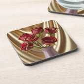 Gold Trimmte Rote Rosen Untersetzer Set (Linke Seite)