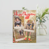 Gold Triple Foto Collage Weihnachtsfeiertag Feiertagskarte (Stehend Vorderseite)