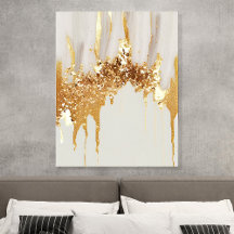 Gold-Tropf-Abstrakt-Acryl-Wandkunstfliese