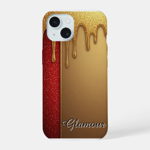 Gold Tröpfchen Glitter Rot Glam Weihnachtsgeschenk iPhone 15 Hülle