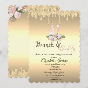 Gold Tropfen Brunch & Bubbly Blume Brautparty Einladung