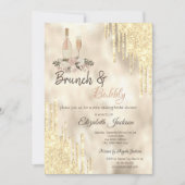 Gold Tropfen Brunch & Bubbly Brautparty Einladung (Vorderseite)