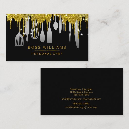 Gold Tropfen Catering Persönlicher Koch Küche Esse Visitenkarte (Vorne/Hinten)