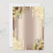 Gold-Tropfen, Champagner, Sonnenblumen-Brautparty Einladung (Rückseite)