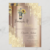 Gold-Tropfen, Champagner, Sonnenblumen-Brautparty Einladung (Vorne/Hinten)