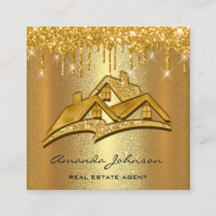 Gold Tropfen Custom Logo House Real Anwesen Agent Quadratische Visitenkarte