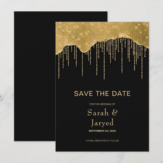 Gold Tropfen Glitzer Save The Date (Vorne/Hinten)