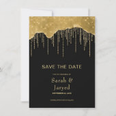 Gold Tropfen Glitzer Save The Date (Vorderseite)
