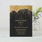 Gold Tropfen Glitzer Verlobung Einladung (Stehend Vorderseite)