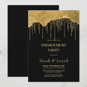 Gold Tropfen Glitzer Verlobung Einladung (Vorne/Hinten)