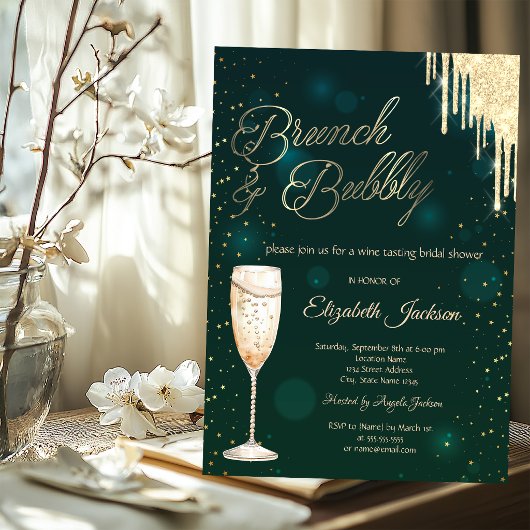 Gold Tropfen Grüner Brunch & Bubbly Einladung
