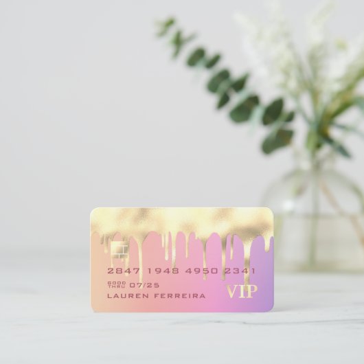 Gold Tropfen Lila Rainbow Credit Card Visitenkarte (Stehend Vorderseite)