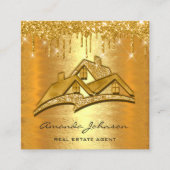Gold Tropfen Logo House Real Anwesen Agent Luxus Quadratische Visitenkarte (Vorderseite)
